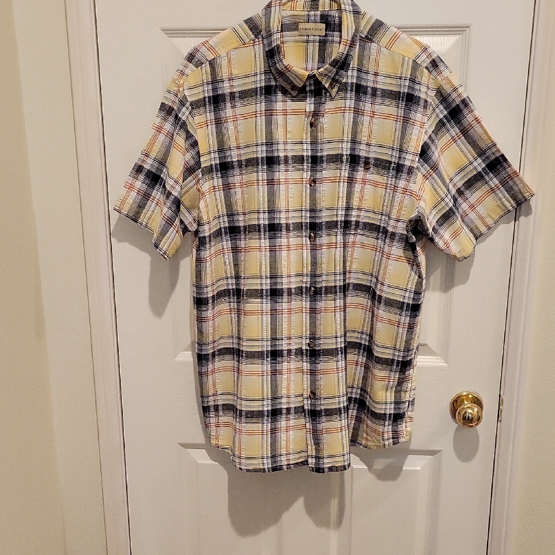 Hobbs Creek Brand Casual Mens Plaid Shirt  Yellow And Black 100 Cotton